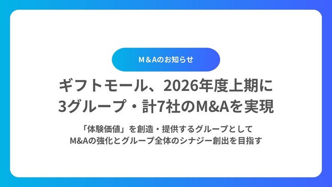 ギフトモール、2026年度上期に3グループ・計7社のM&Aを実現。「体験価値」を創造・提供するグループとしてM&Aの強化とグループ全体のシナジー創出を目指す