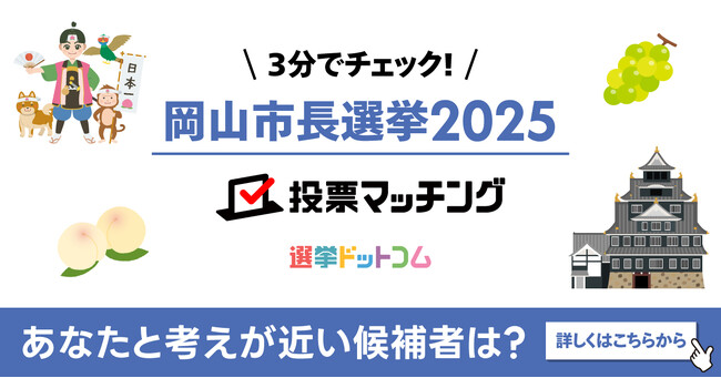 選挙ドットコムは山陽新聞社と共同で岡山市長選挙（10月5日投票）2025投票マッチングを公開しました！