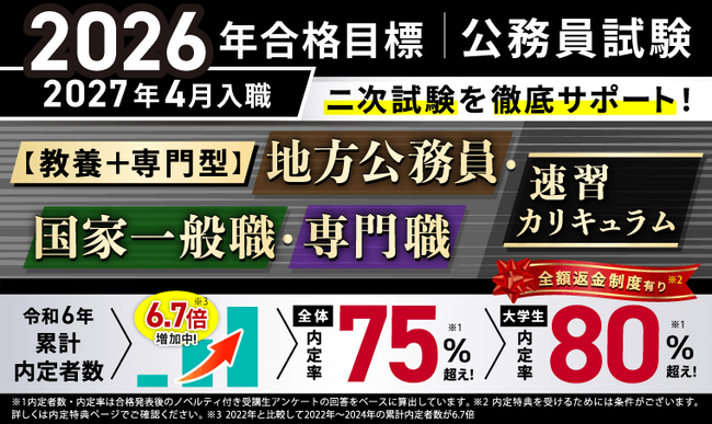公務員試験【2026年合格目標】【教養+専門型】地方公務員・国家一般職・専門職速習カリキュラム（大卒）リリース！