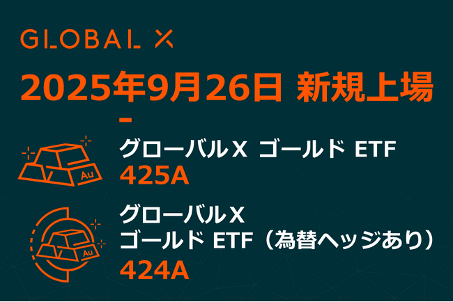 Global X Japan株式会社「グローバルＸ ゴールド ETF」【425A】、「グローバルＸ ゴールド ETF（為替ヘッジあり）」【424A】東京証券取引所に新規上場