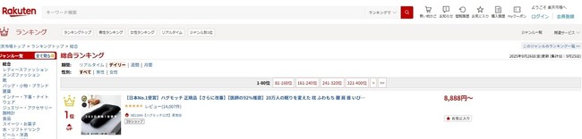 予約が続いた話題の枕「ハグモッチ」が、楽天総合ランキング1位を獲得。（※デイリーランキング 2025年9月25日分）