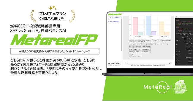 SAF vs Green H2 投資バランスAIエージェント「Metareal フューエルピボット(Metareal FP)」プレミアムプラン9/25提供開始