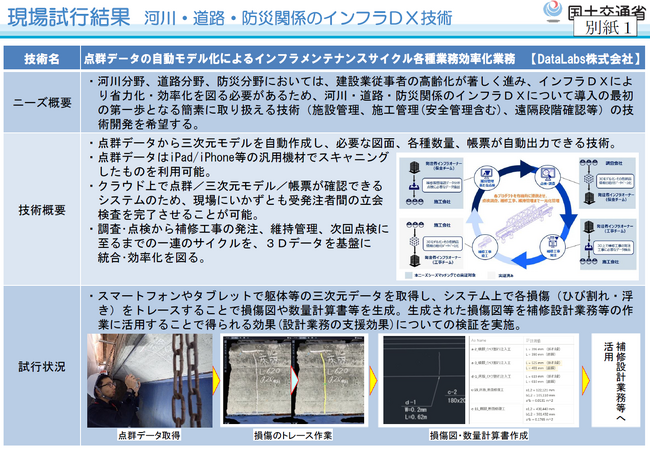 DataLabs、国土交通省四国地方整備局とのインフラDXに係る現場実証にて従来技術を超える効果を実証