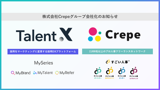 TalentX、「すごい人事シリーズ」を展開するCrepeをグループ会社化