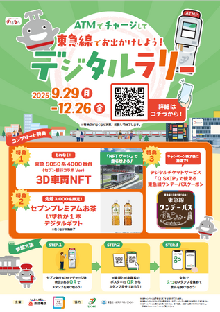 セブン銀行と初コラボ！３Ｄ車両ＮＦＴやＱ　ＳＫＩＰクーポンなどの豪華特典の獲得チャンスがある「ＡＴＭでチャージして、東急線でお出かけしよう！デジタルラリー」を実施します