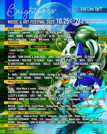 レイヴカルチャーとHIP HOPシーンが融合するスタイルを確立した野外フェス「Brightness Music & Art Festival」新旧世代を超えて支持される第3弾ライブアクト14組を発表！