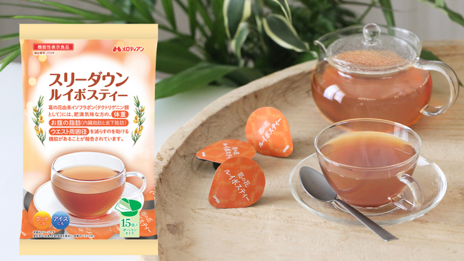 新発売！肥満気味な方の体重・お腹の脂肪（内臓脂肪と皮下脂肪）・ウエスト周囲径にアプローチ。「機能性表示食品 スリーダウンルイボスティー」