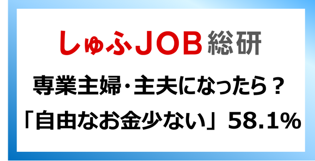 『専業主婦・主夫』になったとしたらどのように感じそう？「自由なお金少ない 」58.1％