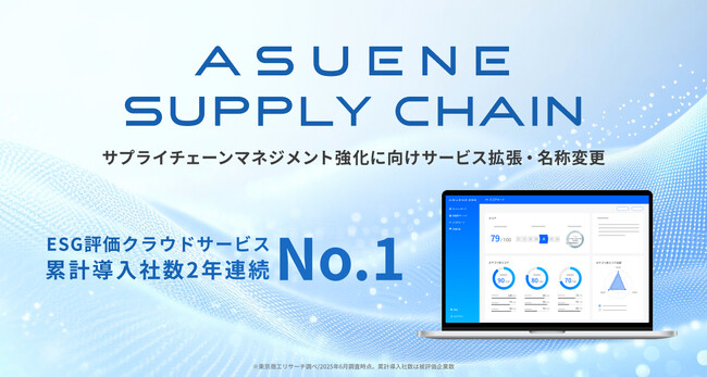 アスエネ、「ASUENE ESG」の累計導入社数が2年連続で国内No.1。その節目を機に、サービスを進化させ「ASUENE SUPPLY CHAIN」へ名称変更