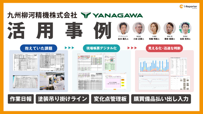 九州柳河精機株式会社が現場帳票システム「i-Reporter」を導入し、4つの現場業務をデジタル化して大幅な工数削減を実現