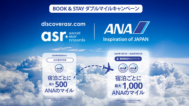 アスコットスターリワーズ（ASR）、ANA提携記念キャンペーン開始、長期滞在施設も新たにASRポイント対象に