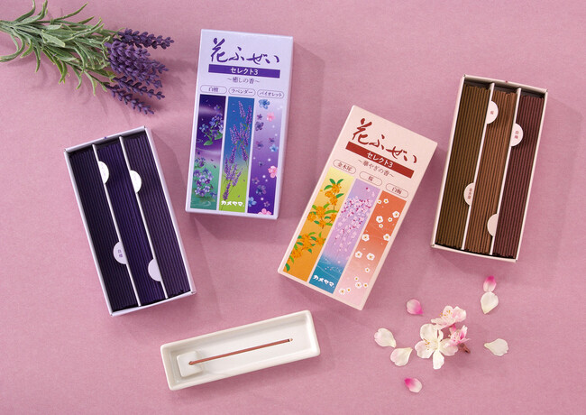 カメヤマのお線香「花ふぜい」シリーズから人気の香りの詰め合わせ「セレクト3」が2種類新発売
