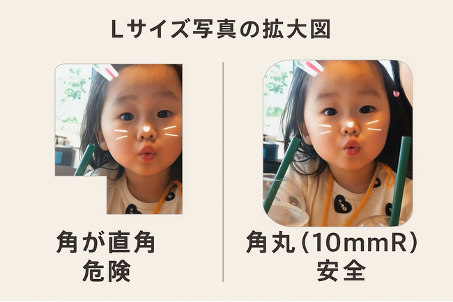 予告！幼児にやさしい角丸写真「Lサイズ」登場　通常18円が今だけ12円、2025年10月10日　新発売！