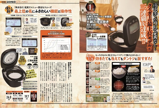 タイガー最上位モデル「土鍋ご泡火炊き JRX-S100」が、雑誌『家電批評』の「高級炊飯器部門ベストバイ」を受賞！