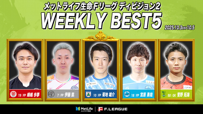 菊地雄介（マルバ水戸FC）が週間MVPに！第11節｜2025年10月3日～10月5日 週間ベスト5【メットライフ生命Ｆリーグ2025-26 ディビジョン2】