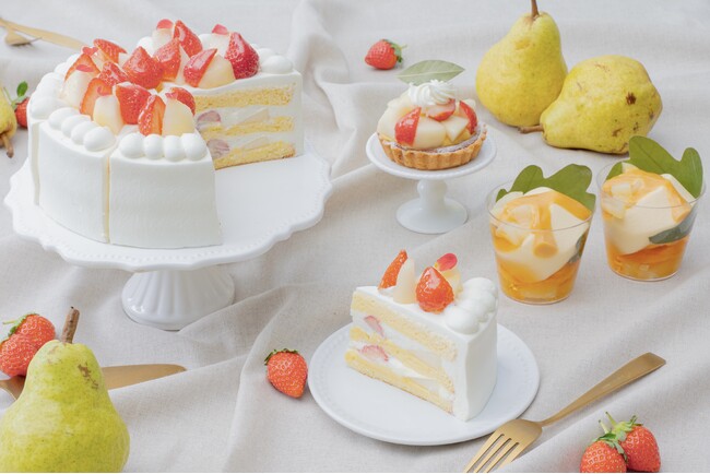 【苺×ラ・フランス】山形県産のラ・フランスと苺を楽しめる『苺とラ・フランスのショートケーキ』や『苺とラ・フランスのタルト』など初冬を彩る新作スイーツが新登場！ムースやシブーストなど全5品を限定発売！