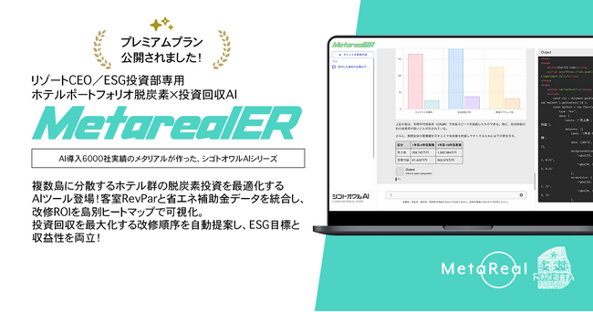 ホテルポートフォリオ脱炭素×投資回収AIエージェント「Metareal エコリゾート(Metareal ER)」プレミアムプラン10/8提供開始