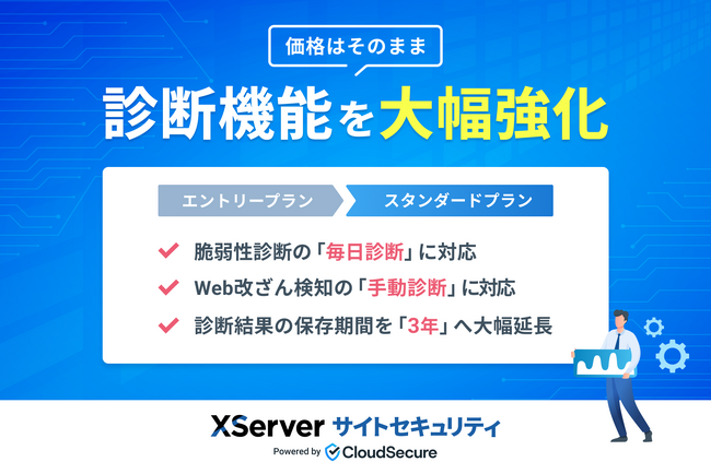 Webサイトのセキュリティ診断サービス『XServer サイトセキュリティ』、エントリープランの診断機能を大幅強化