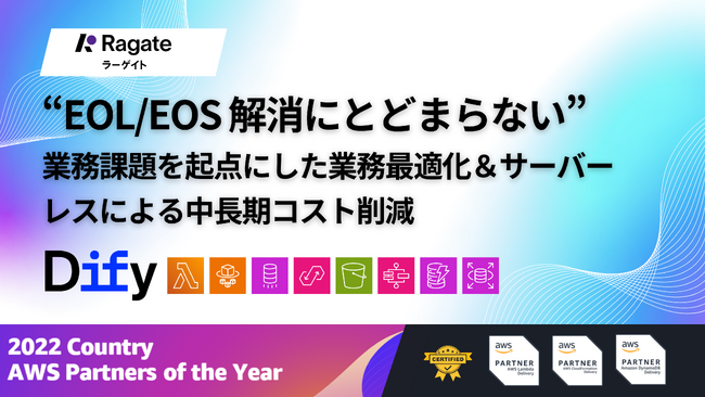 Ragate株式会社、EOL/EOS対応を変革の起点に。業務最適化とサーバーレスで運用コスト70%削減を実現する新サービス提供開始