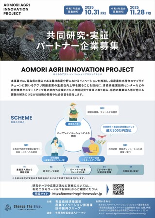 令和7年度「あおもりアグリ・イノベーションプロジェクト」共同研究・実証パートナー企業募集開始のお知らせ
