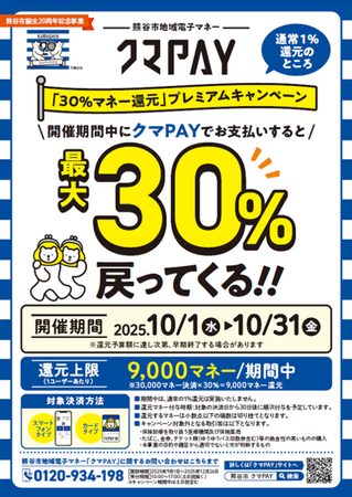 クマPAY「30％マネー還元」キャンペーン、デンキチ熊谷本店でも利用可能に！家電購入でも賢く還元！