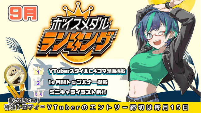 CrossVision、V-tampにおける9月度「ボイスメダル」販売数トップ5のVTuberランキングを発表