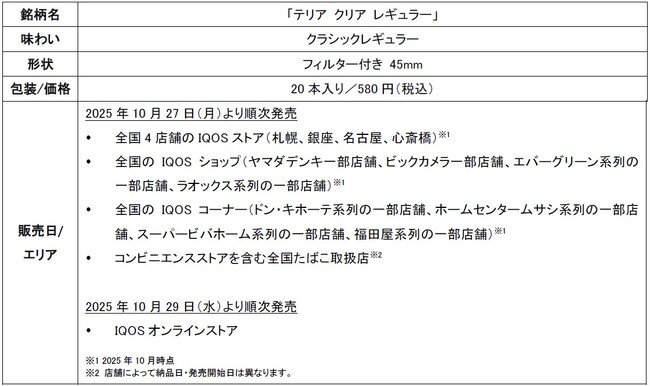 IQOS ILUMA i （イルマ アイ）およびIQOS ILUMA（イルマ）専用たばこスティック「TEREA」から「テリア クリア レギュラー」を2025年10月27日（月）より順次発売