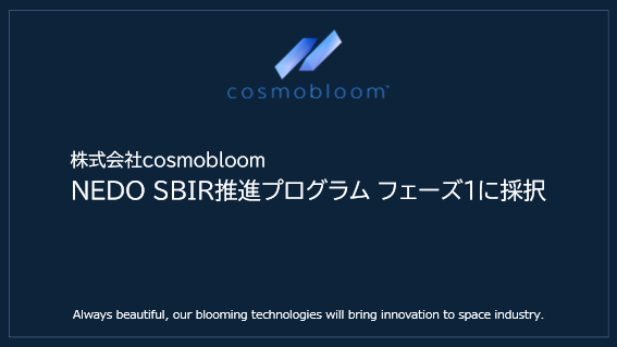 cosmobloom、NEDO SBIR推進プログラム フェーズ1に採択