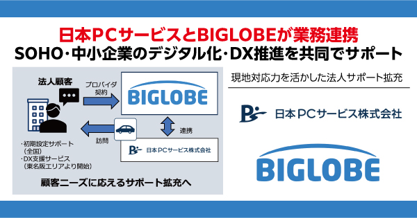 日本ＰＣサービスとBIGLOBEが業務連携　SOHO・中小企業のデジタル化・DX推進を共同でサポート