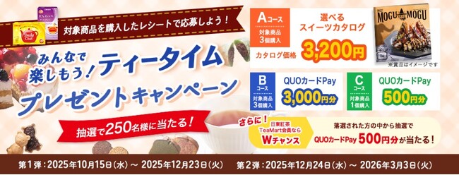 対象商品を購入したレシートで応募しよう！日東紅茶TeaMart会員様ならWチャンス！「みんなで楽しもう！ティータイム」プレゼントキャンペーン実施！