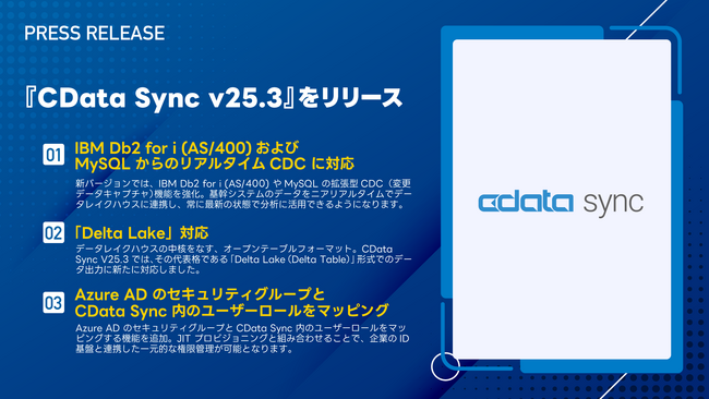 IBM Db2 for i（AS/400）の拡張型CDC に対応した『CData Sync V25.3』をリリース