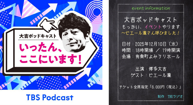 『大吉ポッドキャスト いったん、ここにいます！』2回目の番組イベント開催決定！!今年はピエール瀧さん呼びました！