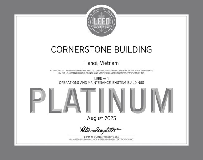 ベトナム・ハノイ市 コーナーストーン・ビルディング「LEED Operations & Maintenance」認証取得のお知らせ