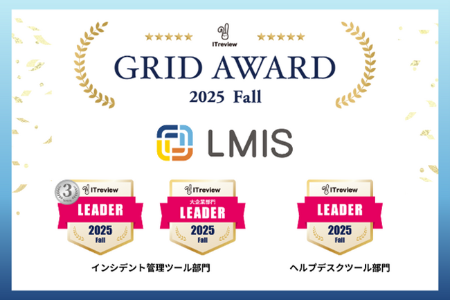 サービスマネジメントプラットフォーム「LMIS」、「ITreview Grid Award 2025 Fall」で最高位「Leader」を2部門で獲得