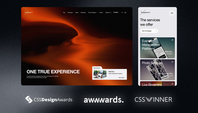 GENEROSITYが2年連続で世界的なWEBアワード『CSS Design Award』『Awwwards』『CSS Winner Award』において複数の部門賞を受賞