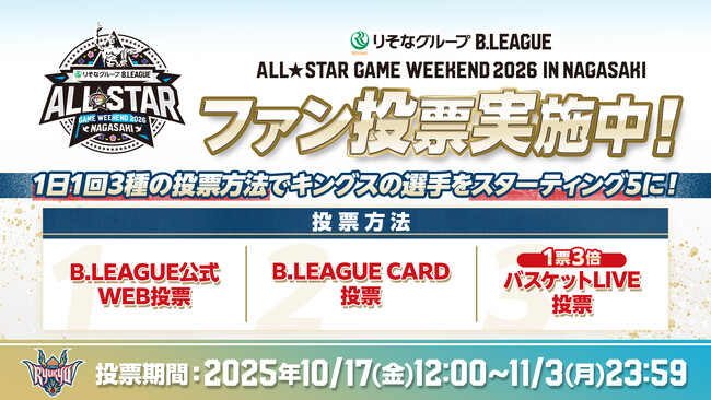「りそなグループ B.LEAGUE ALL-STAR GAME WEEKEND 2026 IN NAGASAKI」本日よりファン投票開始！