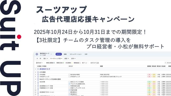 チームのタスク管理・プロジェクト管理ツール「スーツアップ」、広告代理店応援キャンペーン