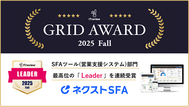 営業支援ツール「ネクストSFA」が「ITreview Grid Award 2025 Fall」で最高位の「Leader」を受賞