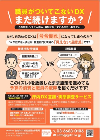 一般社団法人自治体DX推進協議会（GDX）、「なぜ、職員はツールを使わないのか？」自治体DXの“号令倒れ”を防ぐ『庁内DX意識・実態調査サービス』を自治体向けに無償提供を開始