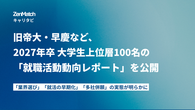 ZenX、旧帝大・早慶100名の27卒就職活動動向レポートを公開。平均応募12社・内定率16％、上位層の「業界選び」「就活の早期化」「多社併願」の実態が明らかに