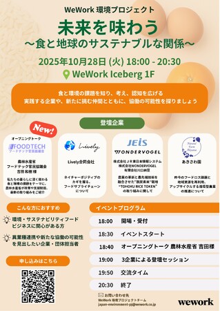 10/28(火)WeWork Japan 主催イベント「未来を味わう～食と地球のサステナブルな関係～」にてLively合同会社代表 種田 毅と三浦 友見が登壇