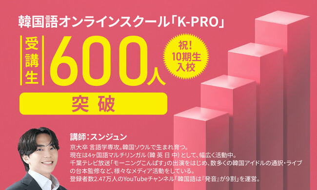 3ヶ月で“伝わる韓国語”を身につけるオンラインスクール「K-PRO」10期生入校のお知らせ【累計受講者数600人突破】