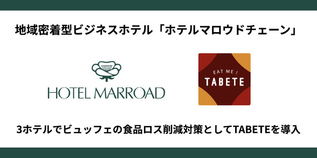 地域密着型ビジネスホテル「ホテルマロウドチェーン」の３ホテルにビュッフェの食品ロス削減対策としてTABETEを導入