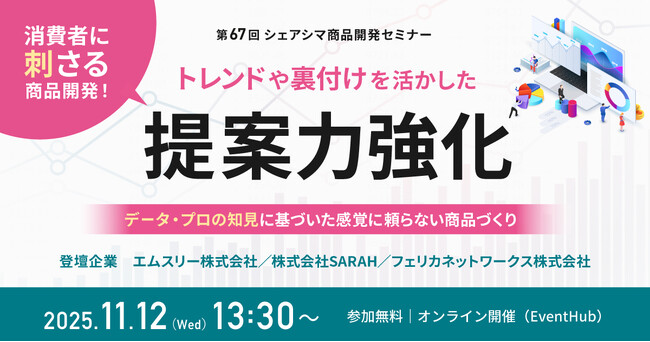 【第67回シェアシマ商品開発セミナー】消費者に刺さる商品開発！トレンドや裏付けを活かした提案力強化 ～データ・プロの知見に基づいた感覚に頼らない商品づくり～