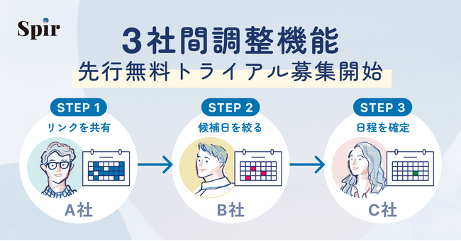 日程調整ツールのSpir（スピア）、3社間調整機能の先行無料トライアル募集を開始