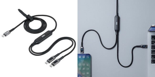2台同時に充電できる！電力表示機能付きで100W対応の2in1 Type-Cケーブルを10月28日に発売