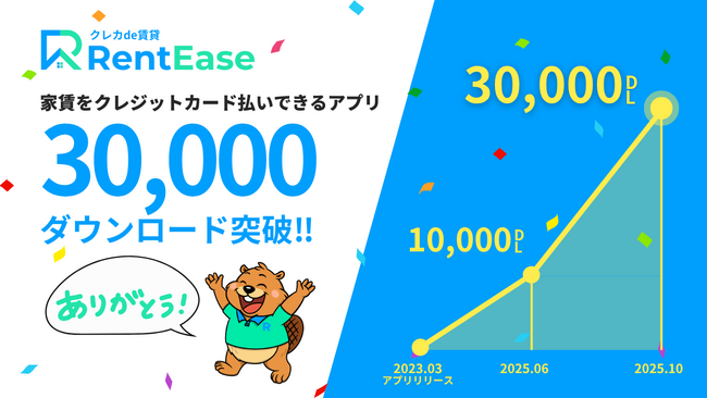家賃カード払いアプリ「RentEase」、3万ダウンロード突破!