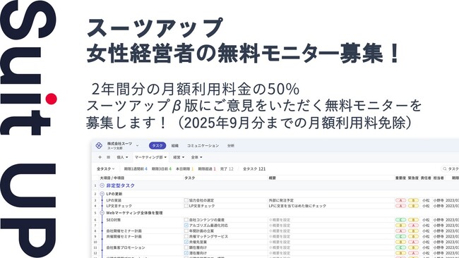 チームのタスク管理・プロジェクト管理ツール「スーツアップ」、女性経営者の無料モニター募集