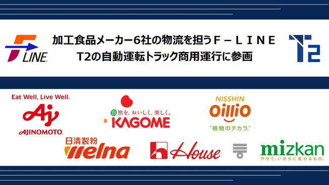 加工食品メーカー6社の物流を担うＦ-ＬＩＮＥがT2の自動運転トラック商用運行に参画