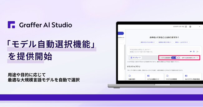 企業向け生成AI活用プラットフォーム「Graffer AI Studio」、「モデル自動選択機能」を提供開始